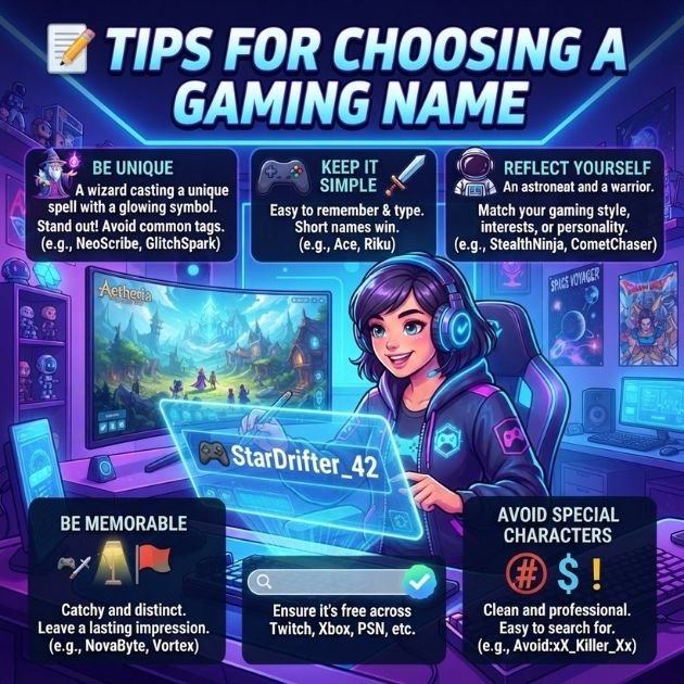 📝 Tips for Choosing a Gaming Name