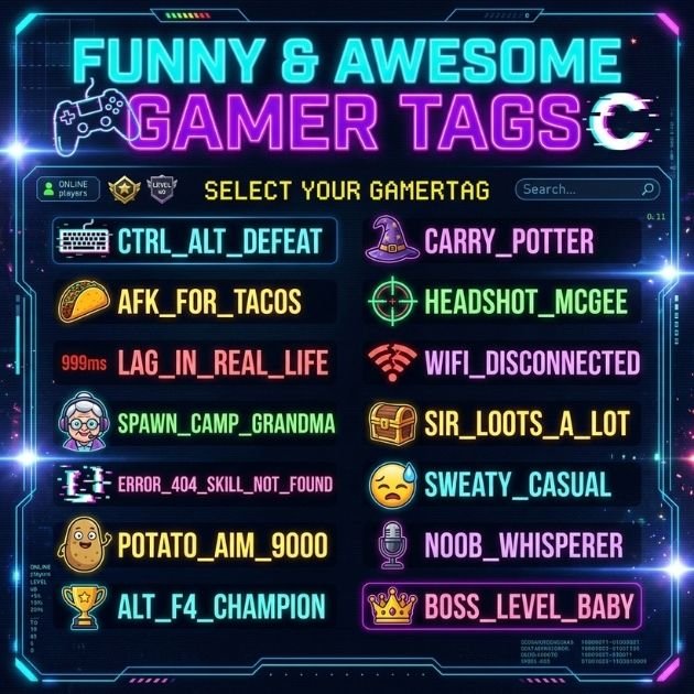 Funny Awesome Gamer Tags